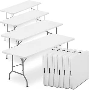 Grande table et chaises pliantes rectangulaires en plastique blanc pour 10 personnes, pour l'extérieur - Product Image 3