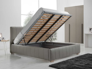 Lit moderne Letti avec espace de rangement, sommier à lattes, revêtement en velours, cadre en bois, système de levage à gaz, tête de lit rembourrée, respectueux de l'environnement - Product Image 4