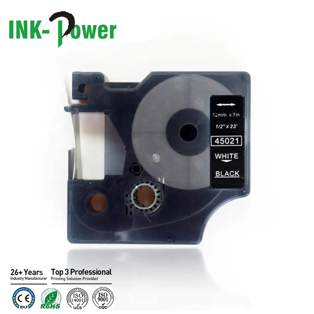 INK-POWER12mm互換45021ホワイトオンブラックラミネートラベルカートリッジリボンテープ (Dymo D1 LabelPoint 210D450Dプリンター用)