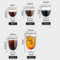 Tasse à café à double paroi Kingze, 80 ml, 150 ml, 250 ml, 350 ml, 450 ml, en verre borosilicate isolé, pour les chaînes de cafés et restaurants