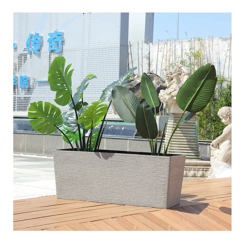 Hochwertiger großer rechteckiger Pflanztopf Stein strukturierte Kunststoff-Blumentöpfe Indoor Outdoor Pflanztopf Gartengüter