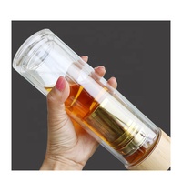 Bouteilles isothermes à double paroi JM et thermos en verre pour thé et eau avec logo personnalisé, infuseur en acier inoxydable et couvercle en bambou