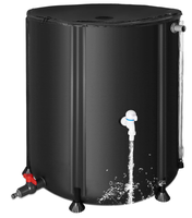 Réservoir d'eau de pluie pliable de 53 gallons en PVC noir uni avec revêtement en maille, système portable de récupération d'eau de pluie avec robinet