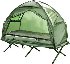 Portable Folding Adults Elevated Tent with Sleeping Bag and Thick Air Mattress Pad Camping Cot Tent