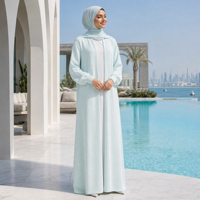 Abaya en tricot vert menthe sur mesure, ouverte sur le devant, à manches longues, robe kaftan musulmane, vêtements modestes du Moyen-Orient, fabrication OEM directe d'usine