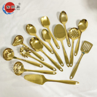 Nouvel Ensemble de 14 Ustensiles de Cuisine en Acier Inoxydable 2025 – Spatule, Louche, Cuillère, Pince et Autres Accessoires de Cuisson Dorés à Prix Abordable