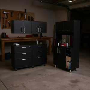 Ensemble de rangement d'outils de garage noir 5 pièces avec armoires et tiroirs pour l'organisation de l'atelier - Product Image 2