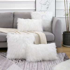 <strong>White</strong> Modern Decorative <strong>Fluffy</strong> Polyester Faux Fur Throw <strong>Pillow</strong> Covers Square Fuzzy Cushion Case New Luxury Series - Product Image 4