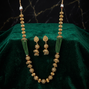 Ensemble collier et boucles d'oreilles Mala classique plaqué or fait main pour femme, imitation perles vertes, pour mariage, fiançailles, fête 17086 - Product Image 3