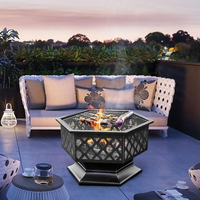 Brasero de jardin extérieur en acier au carbone hexagonal avec couvercle en maille, pour terrasse, camping, mobilier extérieur moderne, foyer BBQ