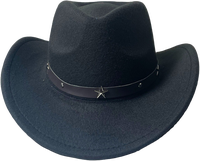 Chapeau de cowboy en feutre style bohème western noir avec étoile en cuir, idéal pour le rodéo, les festivals de musique et les fêtes personnalisées pour femmes - Vente en gros