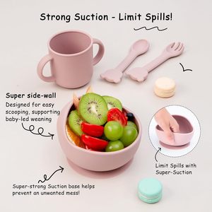 Ensemble d'alimentation pour bébé en silicone 13 pièces, ustensiles de sevrage pour tout-petits, assiette et bol à ventouse, 3 tasses à bec réglables avec paille - Product Image 5