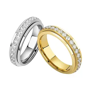 4 мм, серебро, розовое золото, однорядные алмаз звезда Циркон кольцо из нержавеющей стали с украшением в виде кристаллов алмаза, любители колец вращающийся перстни