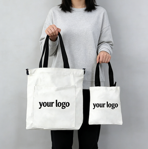 Sac fourre-tout en toile avec logo personnalisé imprimé, taille carrée, fermeture éclair, poche boutonnée, sac de shopping en coton, sac de plage écologique - Product Image 2