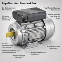Moteur asynchrone monophasé AC 1,1 kW 1,5 CV 1400 tr/min 220 V 50 Hz, boîtier en aluminium, moteur à induction pour machines d'atelier