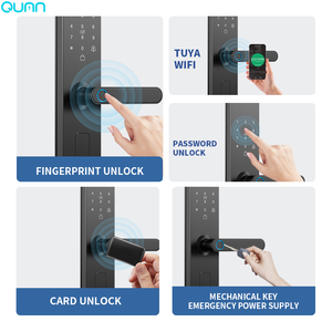 Qunn Thông Minh Kỹ Thuật Số <span class=keywords><strong>Wifi</strong></span> Cửa Khóa Nhôm Thép Vân Tay & Mật Khẩu Truy Cập Không Dây Key Tương Thích Tuya Thông Minh Cho Cửa Gỗ - Product Image 2
