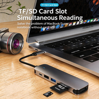 Hub d'extension USB-C 6-en-1 avec sortie vidéo HDMI, charge rapide PD, ports USB, lecteur de cartes SD/TF, en alliage d'aluminium