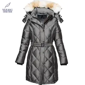 Yufan Dames Eendendons Lange Puffer Gewatteerde Jassen Winter Warme Parka Outwear Hoodie Met Bont Eend Ganzendown Vulling