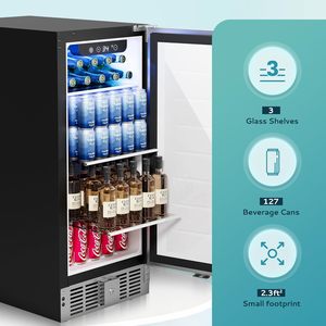Euhome Beverage <b>Refrigerator</b> 15 Inch Under Counter Stainless Steel Door Built In Cooler Compact Freezerless - Product Image 2