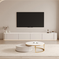 Meuble TV et Table Basse en Bois Massif de Luxe au Design Européen Moderne 2026 avec Éclairage LED