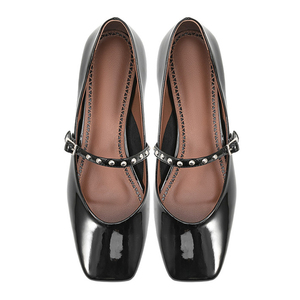 Sandalias de tacón bajo con punta cuadrada para mujer, con remaches y correa central, de charol, tallas grandes 45, colores personalizados, para oficina - Product Image 6