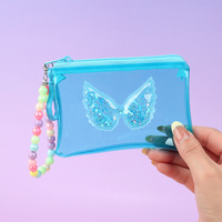 Beliebte bunte transparente Glitzer-Flügel-Geldbörse mit buntem Perlen-Lanyard-Schlüsselanhänger, Kartenhalter und Reißverschluss-Brieftasche