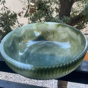 Cuenco de Madera Pulida Hecho a Mano, Diseño Art Deco, Aspecto de Mármol, Acabado Perlado Esmeralda, Ecológico, Lujoso, Decorativo para Bodas, Artesanía - Product Image 1