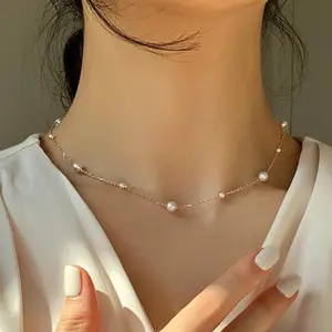 Großhandel verstellbare 18 Karat vergoldete Kette Halskette Schmuck Mode Frauen Edelstahl Perlenkette Custom