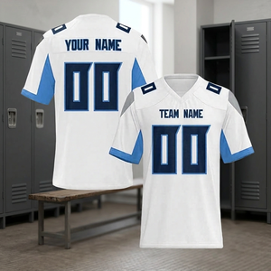 Maillot de football américain personnalisé blanc et bleu, col en V, manches courtes, anti-humidité, impression par sublimation, pour homme adulte, nom d'équipe 00 - Product Image 5