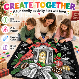 Manta de Franela Suave para Colorear con Diseño Navideño de Linterna y Cardenales, Reverso Negro de Felpa, Rectangular, Decoración para el Hogar, Cálida para el Invierno - Product Image 3