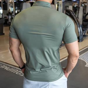 Kemeja Golf <span class=keywords><strong>Polo</strong></span> Aprikot Elastis Kebugaran Otot Ukuran Besar 3XL Kemeja Polos untuk Pria - Product Image 6