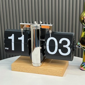 Approvisionnement d'usine rétro horloge de bureau ronde alarme numérique à retournement automatique OEM/EDM pour salon ABS silencieux et matériau en résine - Product Image 1