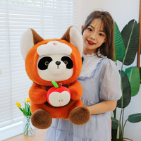 Ensemble de jouets en peluche panda mignons - Adorables animaux en peluche en costume de panda roux avec accessoires pomme