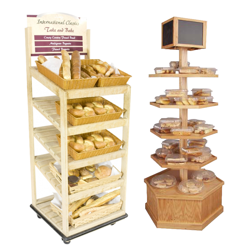 Apache Heavy Duty Wood Supermarket Cake Display Rack for Bakeries Modern Floor Stand — view 2