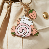 Porte-clés en émail dur, motif lapin dessin animé mignon et adorable, thème dessert et gâteau, idéal pour la décoration de sacs et sacoches, cadeau