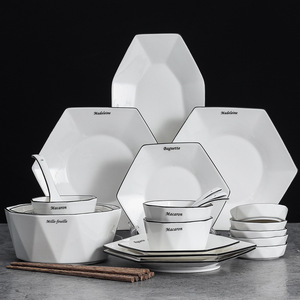 10pc Geometric Ceramic <b>Dinnerware</b> <b>Set</b> Hexagonal Plates & Octagonal Serving Dish Modern European Tableware <b>for</b> Fine Dining - Product Image 1