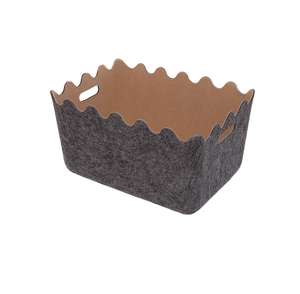 Cesta de almacenamiento portátil de fieltro con borde ondulado, organizador de libros, caja de almacenamiento integrada para juguetes con asa. - Product Image 1