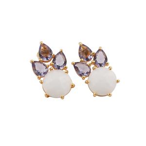 Style classique Tanzanite Blanc Agate Prong Set Boucles D'oreilles À La Main Multi-Gemstone Plaqué Or Bijoux En Gros - Product Image 1