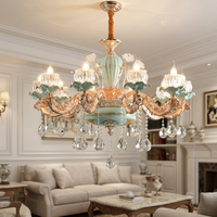 Lustres en céramique de cristal de luxe européen Lumières suspension de fleur simple pour la maison Hôtel Villa Décoration de chambre