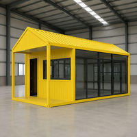 Maison préfabriquée jaune en conteneur de 20 pieds ou 40 pieds, prête à l'emploi, maison modulaire compacte, toit en pente, certifiée CE ISO