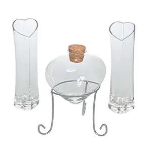 Vase en verre transparent en forme de cœur soufflé, grand vase de fleur, ensemble de cérémonie de sable en verre soufflé, en forme de cœur, 5 pièces