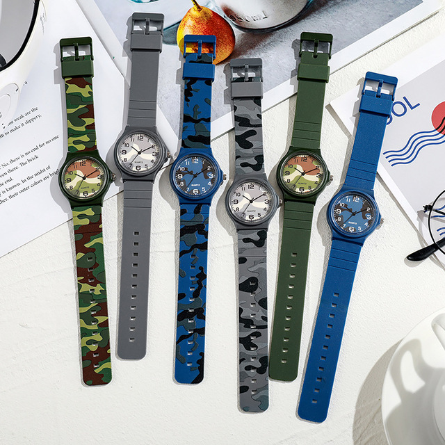 Thin Dial Waterproof Camouflage Sports Kids Analog Watch Boys Girls Simple Soft Band Children's Quartz Wrist Watches