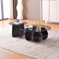Ensemble de tables basses rondes de style nordique moderne, table basse en verre et bois robuste pour la maison, le salon, l'appartement, le bureau