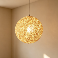 Lampe suspendue artistique unique et créative en rotin, style chinois Zen, pour salle de thé, lampe boule en rotin tressé avec base