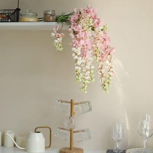 Fleur artificielle de glycine 100 cm en soie, décoration de mariage, feuilles vertes, rose clair et blanc, plante suspendue pour intérieur et extérieur - Product Image 2