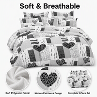 Parure de lit Cœur de Léopard en stock en Pologne, Housse de couette patchwork noir et blanc pour dropshipping UE, 3 pièces de linge de lit