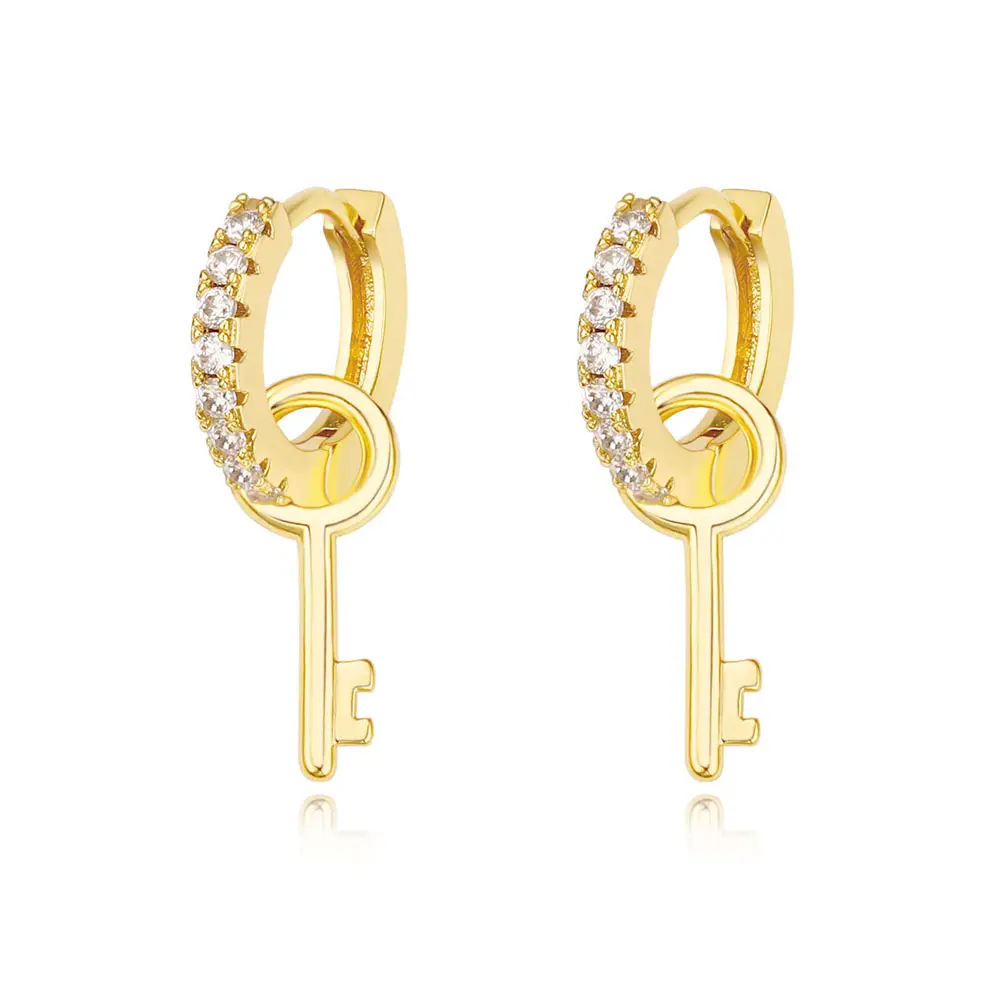 FOXI Jewelry fashion women kids lock key zircon cz gold plated hoop earrings