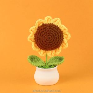 Tournesols tricotés en pot, plantes en fil faites à la main, décoration de bureau, pot de tournesol artificiel au crochet - Product Image 5