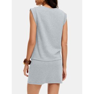 Conjunto de 2 Piezas para Mujer, Verano, Top de Manga Corta y Falda, Deportivo, Transpirable, Tejido, Cuello Redondo, para Entrenamiento, Tenis, Viajes - Product Image 5