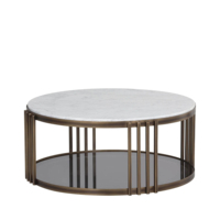 Table à thé ronde de style moderne simple meubles de salon base en acier inoxydable en métal solide et tables basses en marbre blanc